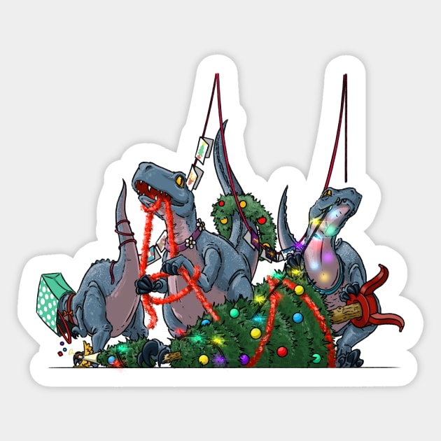 Velociraptor Dinosaur Christmas Decoration Demolition Sticker by Big Appetite Illustration